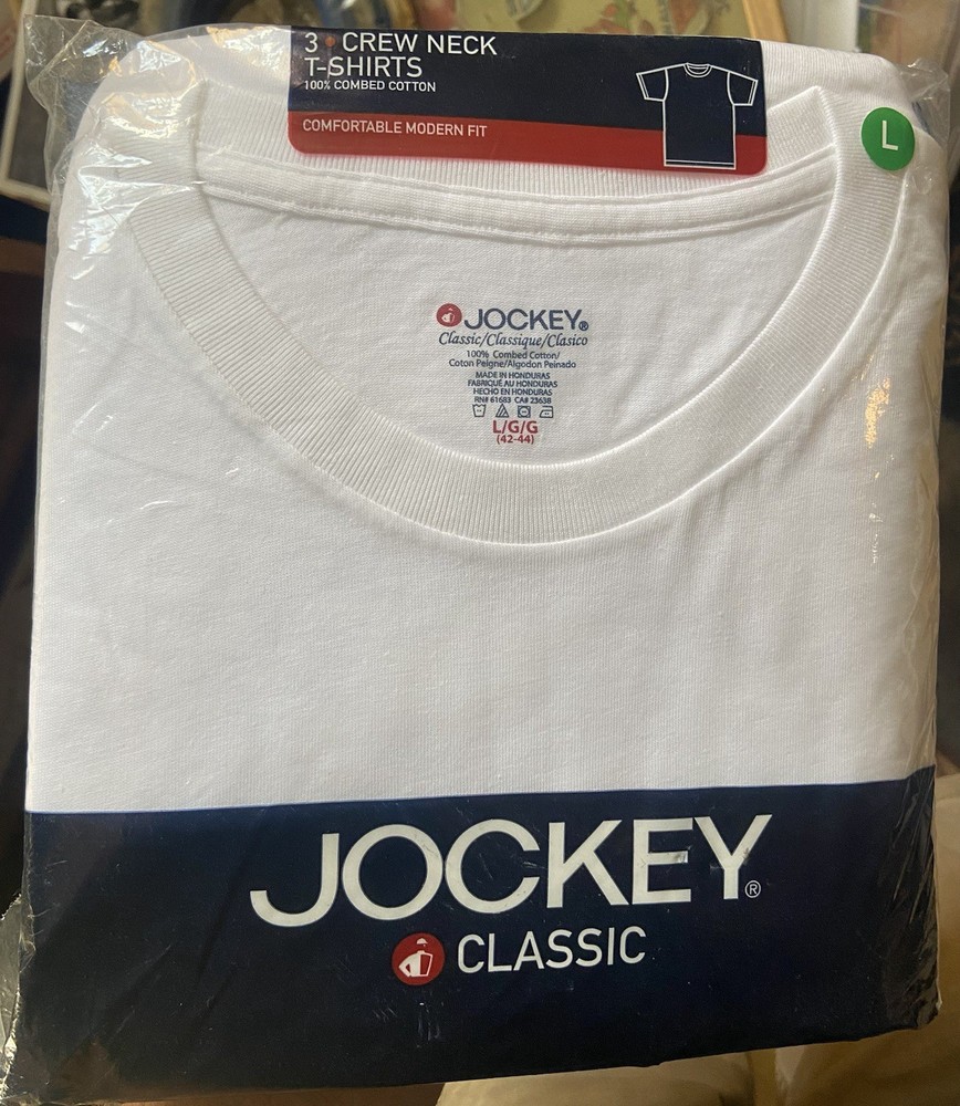 SEALED © 2004 JOCKEY CLASSIC Adult Size L 100% Combed Cotton T-SHIRTS