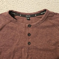 Public Rec Henley Mens Medium Burgundy Maroon Long Sleeve Pima Cotton Blend