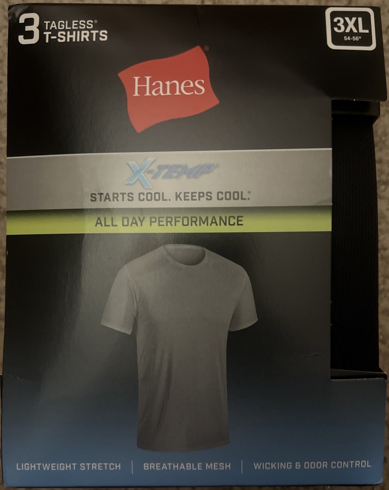 3XL Hanes Men 3 Pack Tagless X-Temp All day Performance T-Shirts NIP