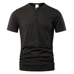 Camiseta Hombre Casual Verano Alta Calidad Manga Corta Cuello Henry Moda Básica