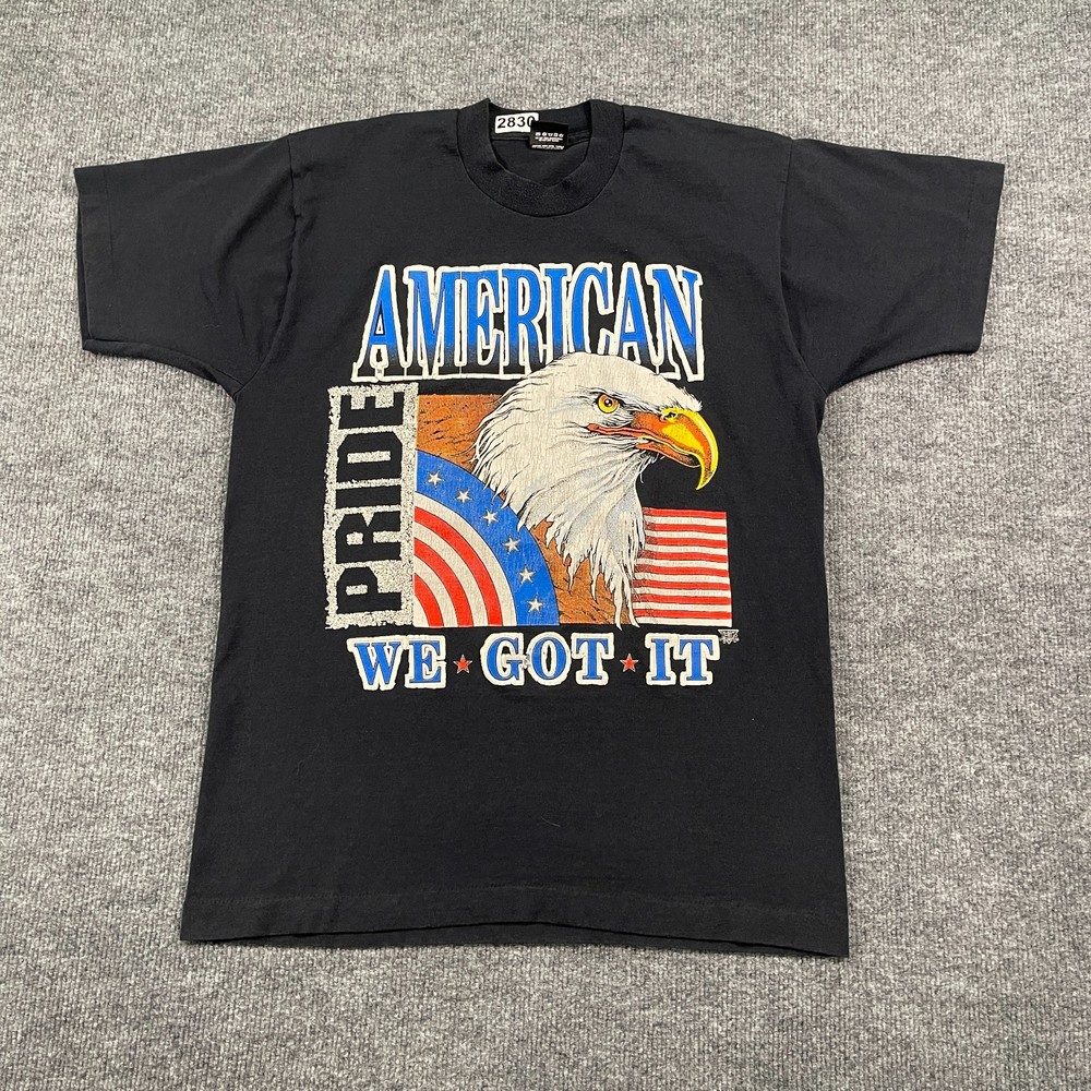 Vintage 80’s American Pride Patriotic USA Eagle Shirt Medium 19×27 Black