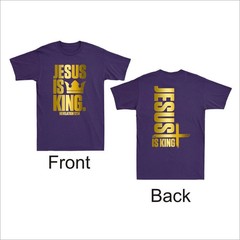 Jesus Is King Christian Bible Faith Cross Golden Print T-Shirt 2 sided S26
