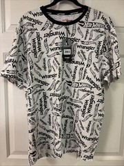Wrangler x Hot Wheels Tee Men XL Black White All Over Print Logo Cotton