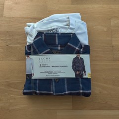 NWT Jachs Thermal & Flannel Set Adult Mens Small Blue Plaid Button Up Collared