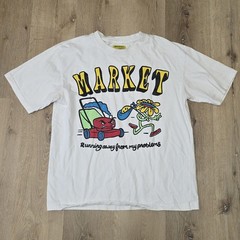 Market Shirt Men’s Size L White Running Away From My Problems Graphic Smiley