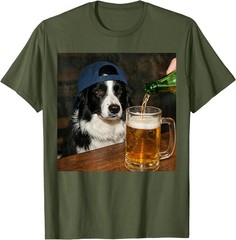 Border Collie Drinking Beer Funny Dog Meme T-Shirt