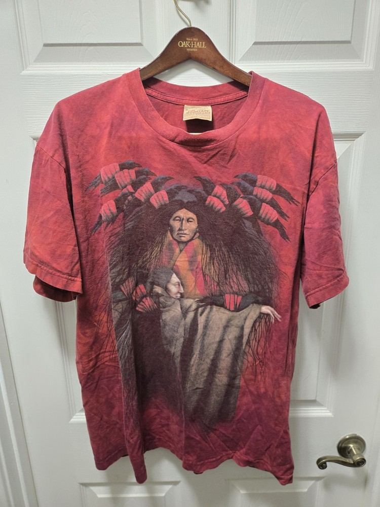 VINTAGE The Mountain Shirt Mens XL Red Tie Dye Native American 90s Eagle