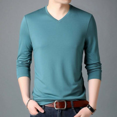 Men Men’s Long-Sleeved V-Neck Shirt T-Shirt Pure Color Casual Pullover Tops