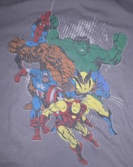 Marvel Comics Men’s XL Gray Graphic Print Crew Neck Tee Hulk Iron Man Spiderman