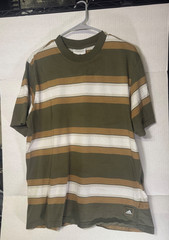 Adidas Striped T-Shirt Men’s Large Green Tan White Short Sleeve Crew Neck
