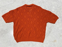 Boohoo Man Orange Boxy Oversized Pattern Open Stitch Stretch Short Sleeve XS