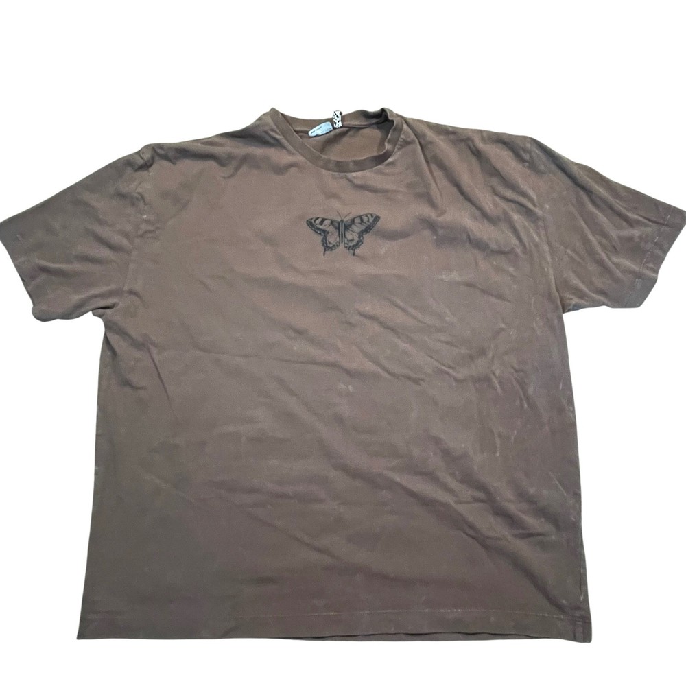 ASOS Design Mens Brown Acid Wash Butterfly Graphic T-Shirt Size Medium Relaxed