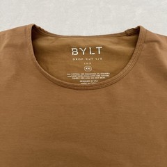 BYLT Shirt Mens 2XL Brown Drop Cut Lux Long Sleeve Stretch Tagless Crewneck Tee