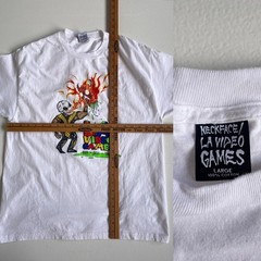 Nasty Neckface LA Video Games “Finish Him” Graphic T-Shirt / L / White Cotton