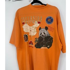 Vintage 90s Excursion China Shanghai Panda Graphic T Shirt Large Orange Tourist