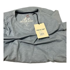 Free Planet Men’s Solid Gray V-Neck Pocket Short Sleeve T-Shirt Size M Regular