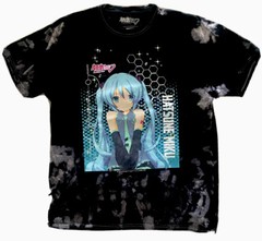 Hatsune Miku Black Bleach Wash Graphic T-Shirt Large Short Sleeve Crew Neck