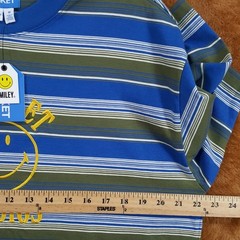 MARKET STUDIO Shirt Mens Medium Blue Stripe Pullover Crew Smiley T-Shirt Tee