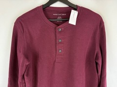 NEW American Eagle Men’s Plum 1/4 Button Standard Fit Waffle Henley Top Small S