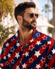 Patriotic Star Hawaiian Shirt For Men, 4th Of July Button Up Shirt