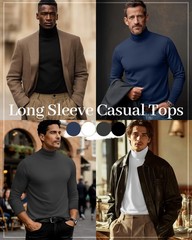 Huukeay 4 Pack Men’s Turtleneck Shirts, Long Sleeve Casual Pullover Medium
