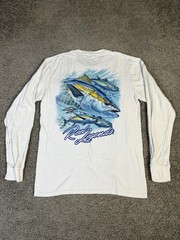Reel Legends Shirt Mens Medium White Long Sleeve Graphic Tuna Fish Fishing Logo