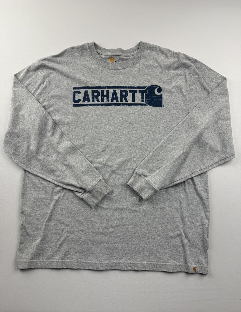 Carhartt Shirt Mens XL Gray Long Sleeve Logo Tee Original Fit Tagless Workwear