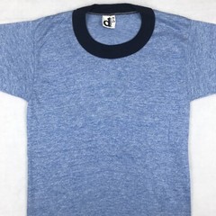 NOS vintage 80s BLANK BLUE RAYON TRI-BLEND RINGER T-Shirt XXXS soft thin rock