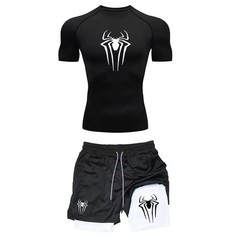 Mens Compression Set Gym Shirt Running Shorts Quick Dry Sportswear