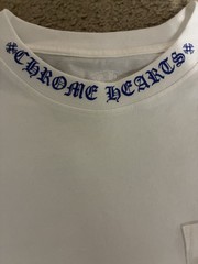 Chrome Hearts Men’s White Pocket T-Shirt Blue Logo Crew Neck Short Sleeve Size S