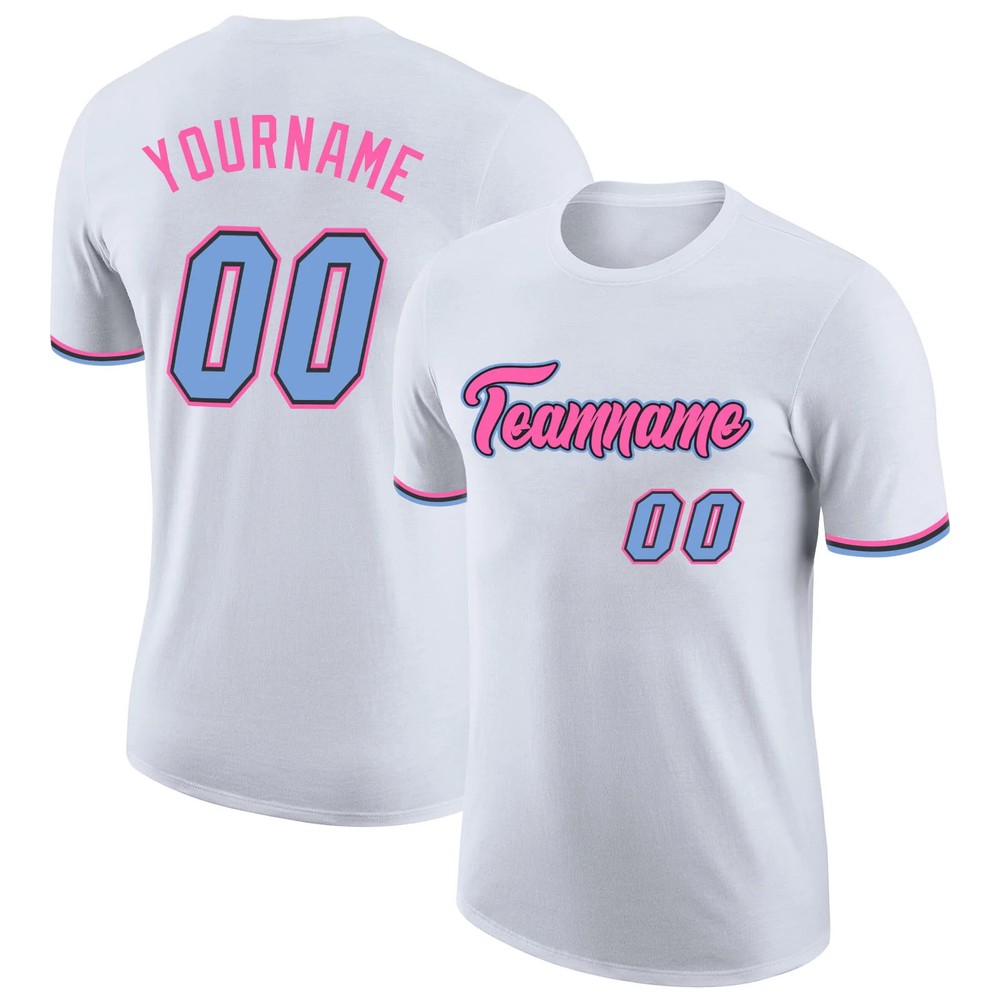 Custom White Light Blue Pink Performance T-Shirt Personalized Team Gift for Men