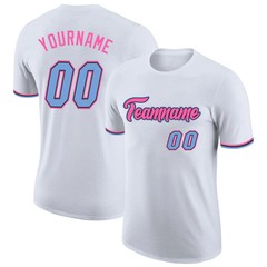 Custom White Light Blue Pink Performance T-Shirt Personalized Team Gift for Men