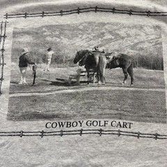 Hanes Heavyweight Single Stitch VTG Gray T Shirt Medium Cowboy Golf Cart Western