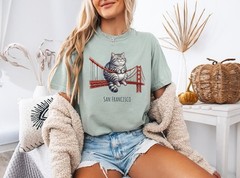 Funny Cat T-Shirt, Golden Gate Bridge Cat Design, Cute City Travel