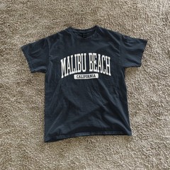 Malibu Beach California Souvenir Beach, Retro, Minimalist Navy Blue Tee