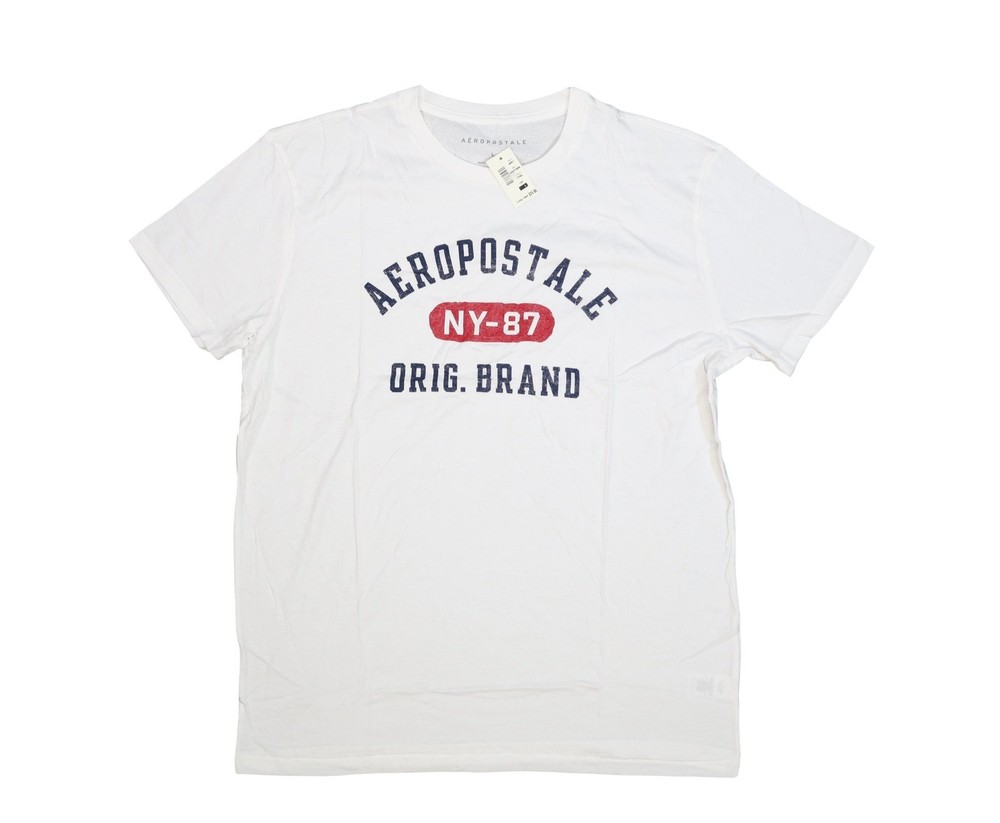 Aeropostale Shirt Mens Large White NY-87 Orig Brand Logo Graphic Tee T-Shirt