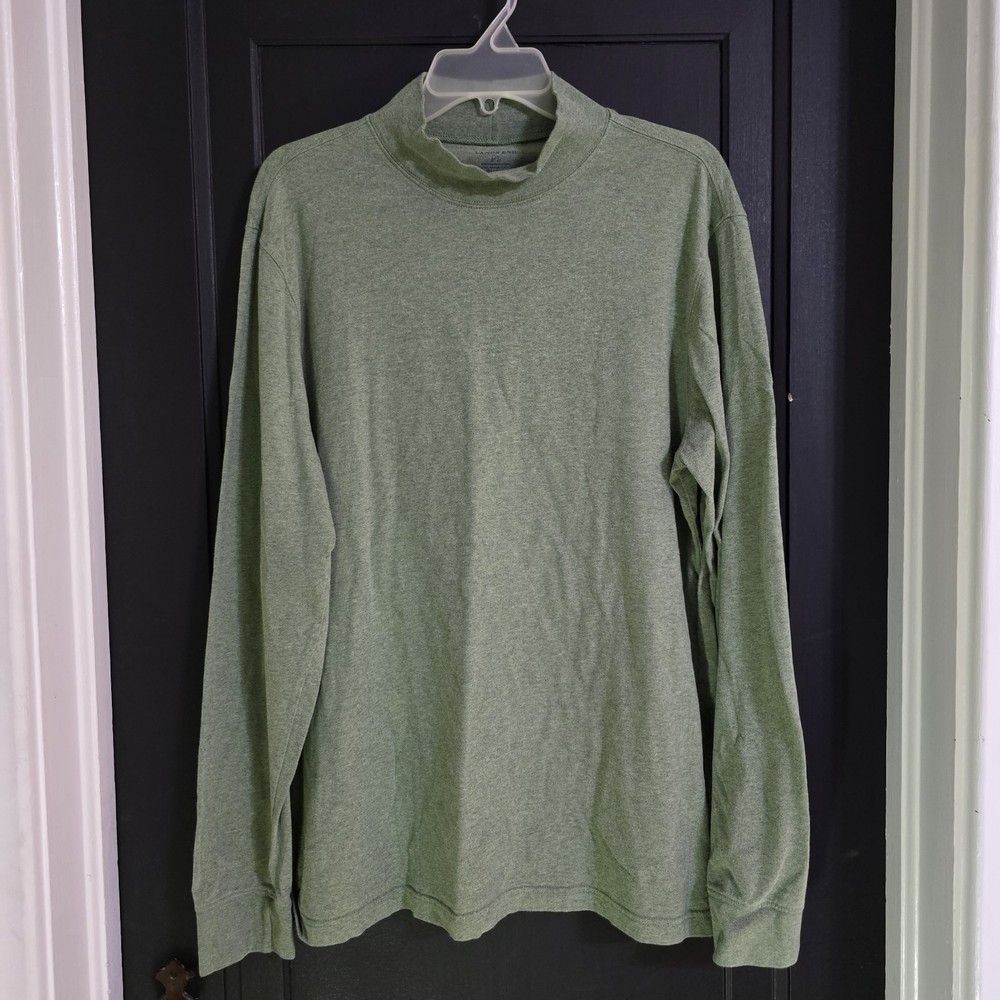 Lands’ End Men’s L/T Green Solid Mock Neck Long Sleeve Knit Stretch T-Shirt