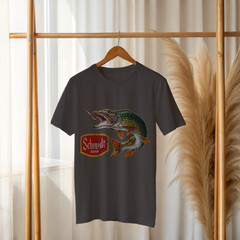 Schmidt Beer Fishing T-Shirt Vintage Pike Fish Graphic Tee for Beer Lovers A337