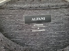 Alfani Shirt Men’s Medium Gray Stripe Short Sleeve V Neck EUC