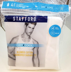Stafford Dry+Cool 100% Blended Cotton A-Shirts Ribbed Tank Top 4 Pack Medium