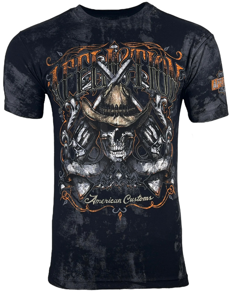 Affliction Men’s T-Shirt AC OUTBACK Skull Biker Black Tattoo S-5XL
