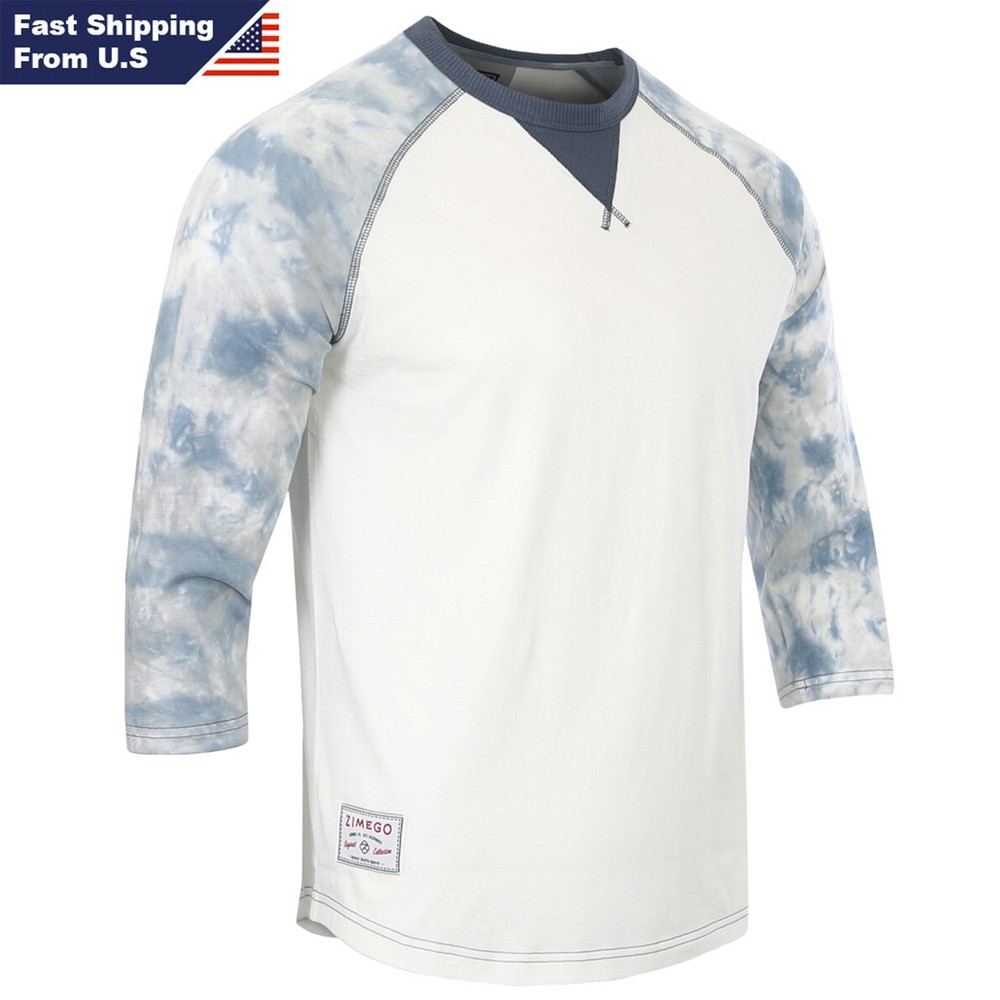ZIMEGO Mens 3/4 Sleeve Modern Fit Contrast Raglan Casual Crew Neck T-Shirts