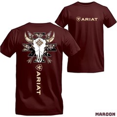 Ariat T-shirt – Bold Design Featuring A Cowboy-style Bull Skull With Intricate