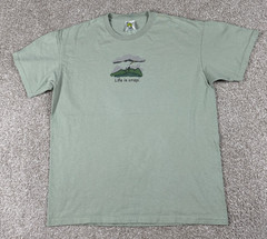 Life Is Crap Shirt Size Men Large Green Short Sleeve Hiking Outdoor Funny Parody