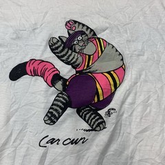 Vintage 80s Yoga Cat MIRO Cancun Workout Gym Shirt Size Medium