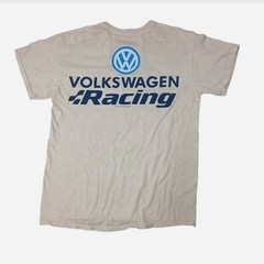 VW Volkswagen T-Shirt Tan Retro Logo Racing Stripes Graphic Tee [M]