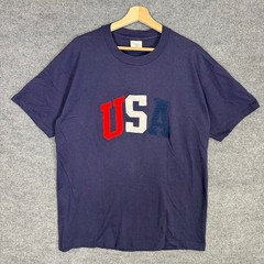 College Ware Vintage USA Patch T-Shirt Men’s XL Single Stitch Blue USA