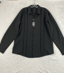 NWT Coofandy Button Up Shirt Men Sz L Black Long Sleeve Vacation Cuban
