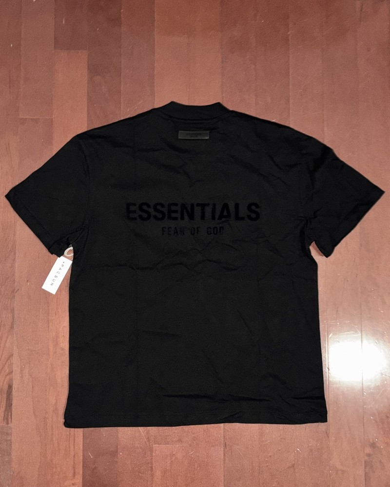 Essentials Men’s Black Logo Stretch Limo Short Sleeve Solid T-Shirt