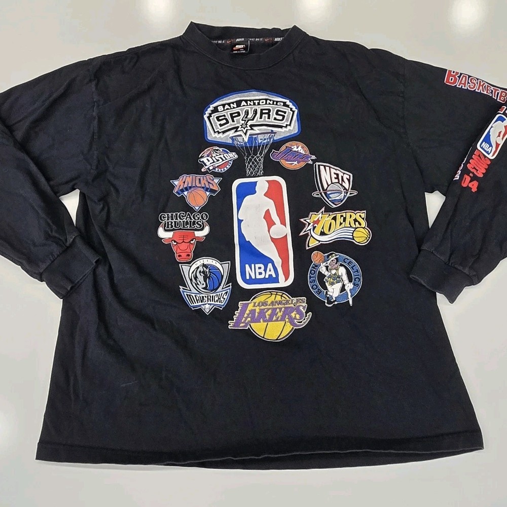 Vintage Nike 2003-04 NBA Basketball Logo Long Sleeve Shirt Bulls Lakers 2XL